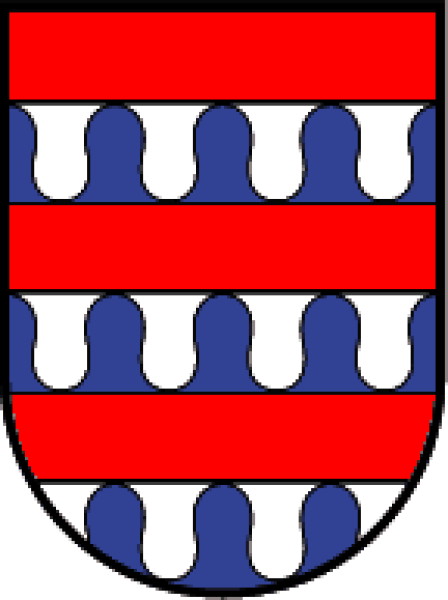 Wappen Blumenegg: 6-fach geteilt, je 3 von Rot und